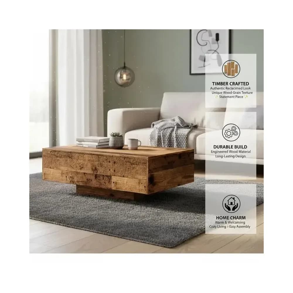 Table basse en bois recyclé avec étagère, 85 x 55 cm – photo 4