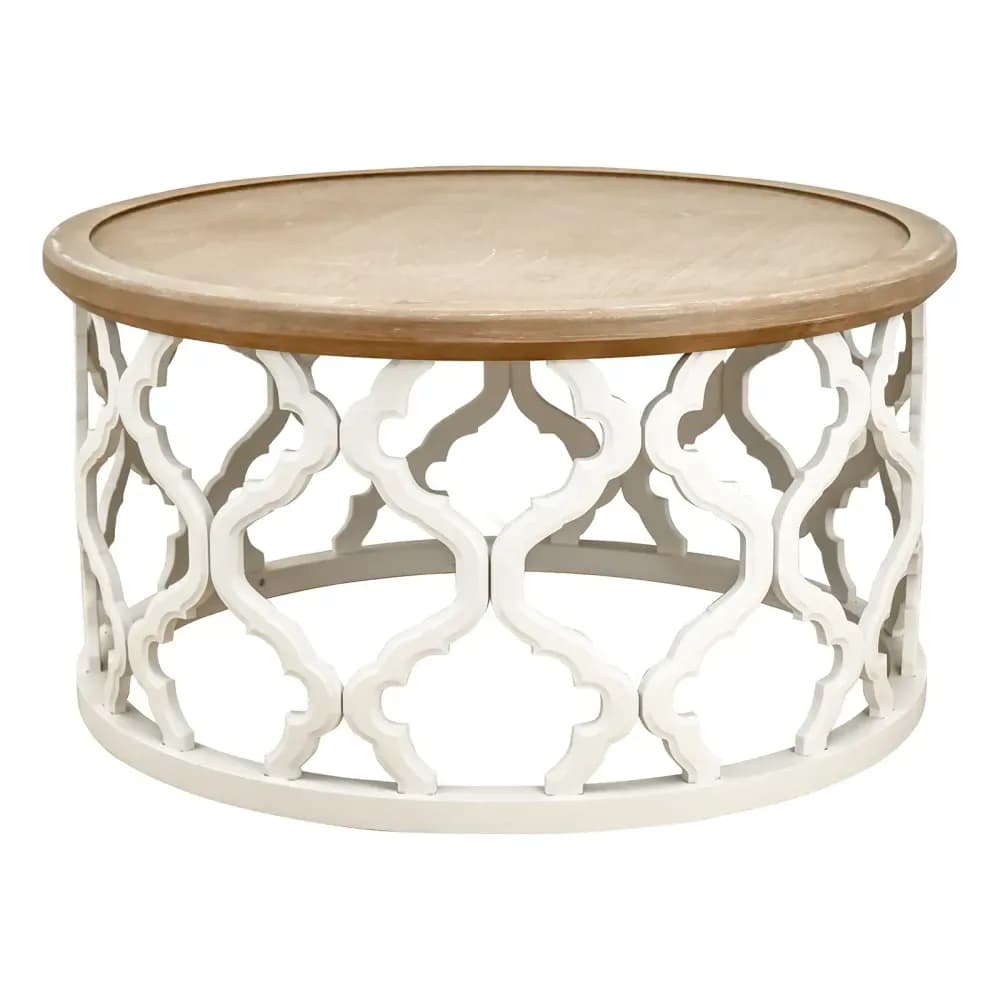 Table basse ronde en bois Ø 76 cm, style campagne chic – photo 5