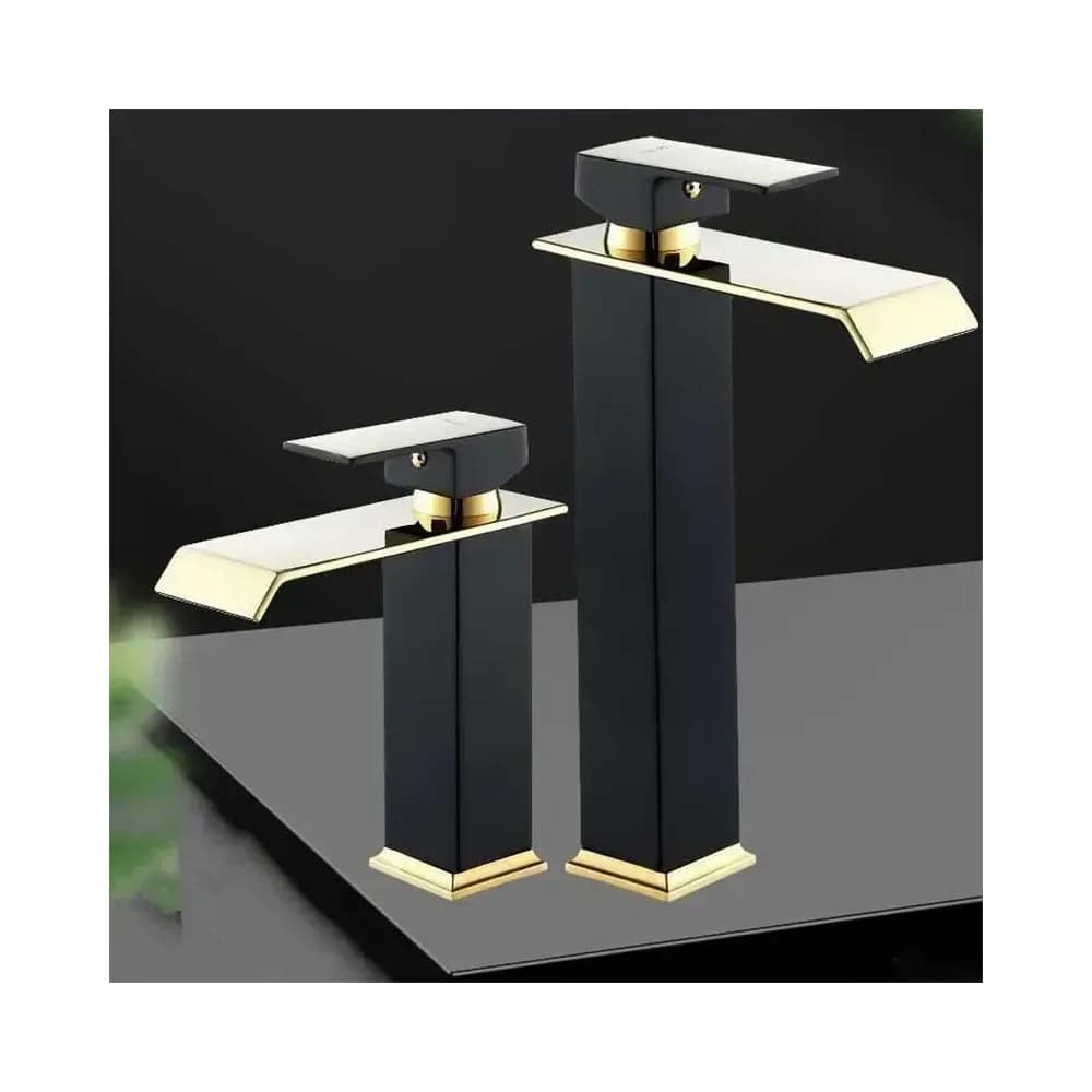 Mitigeur de lavabo cascade en laiton doré et noir