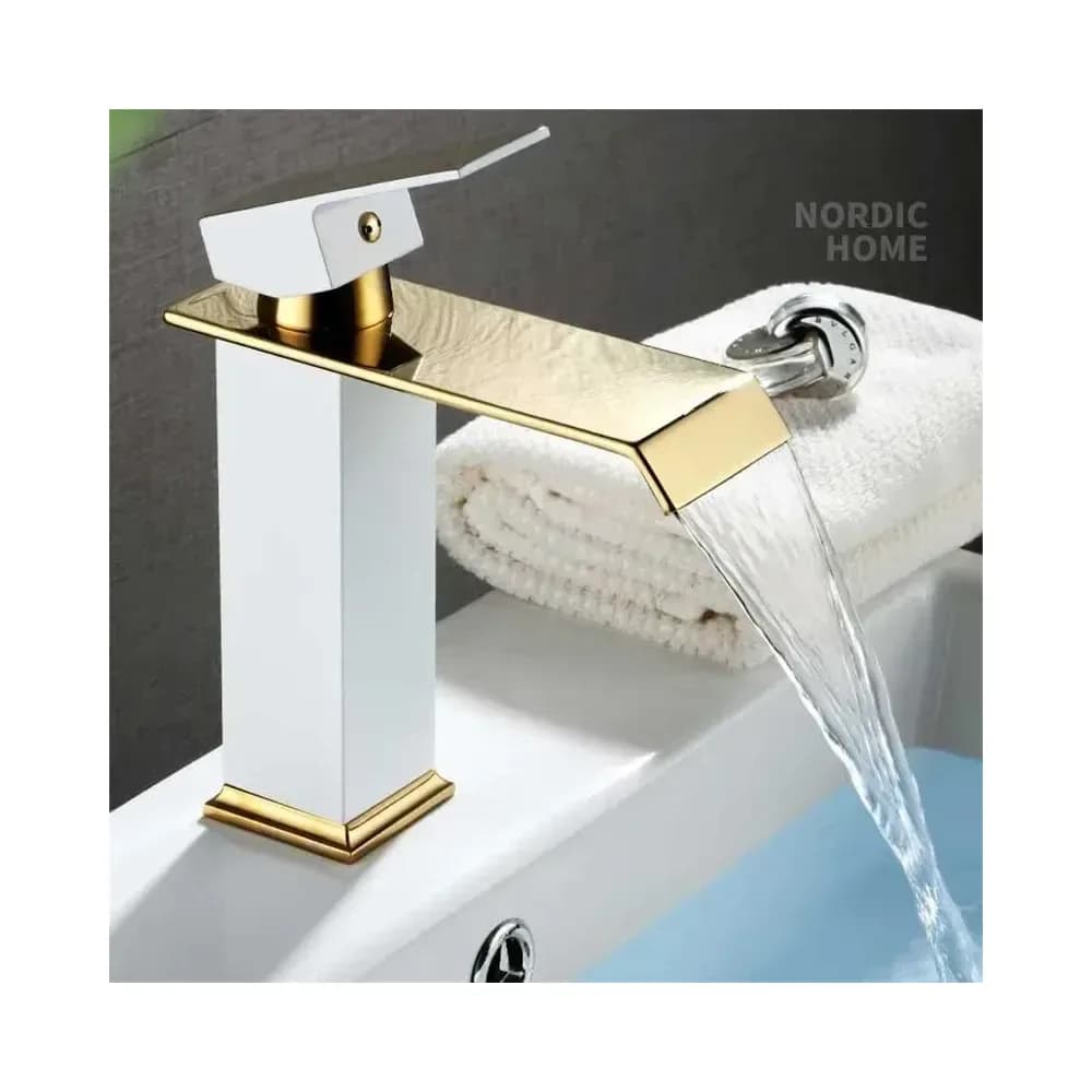 Mitigeur de lavabo cascade en laiton doré et noir – photo 4