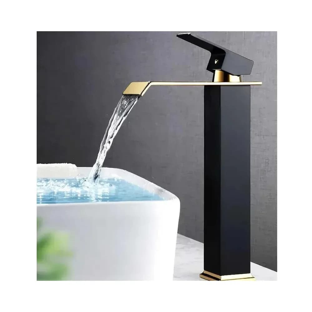 Mitigeur de lavabo cascade en laiton doré et noir – photo 2