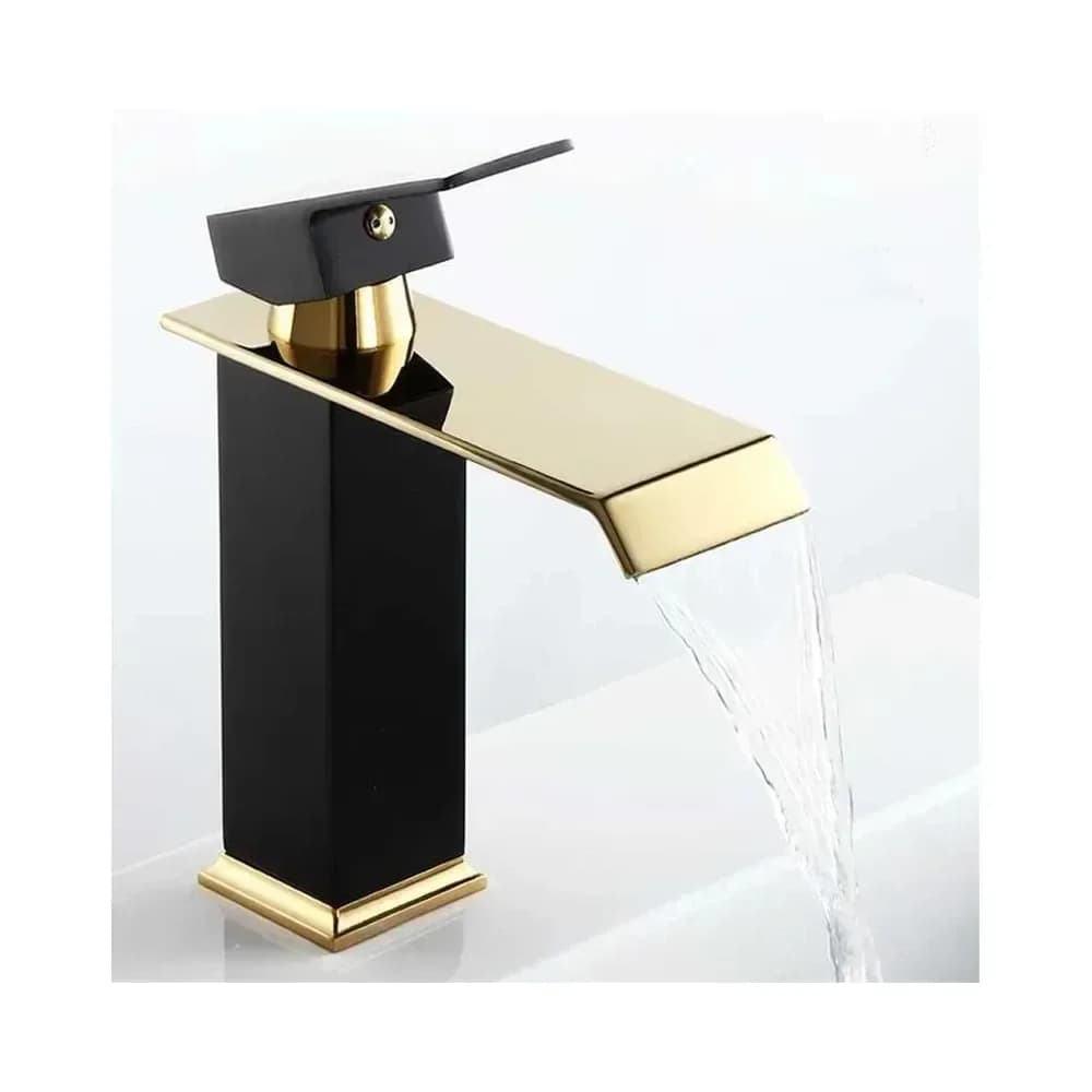 Mitigeur de lavabo cascade en laiton doré et noir – photo 5