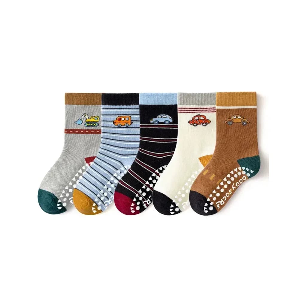 5 paires de chaussettes antidérapantes enfant, motifs véhicules – photo 3