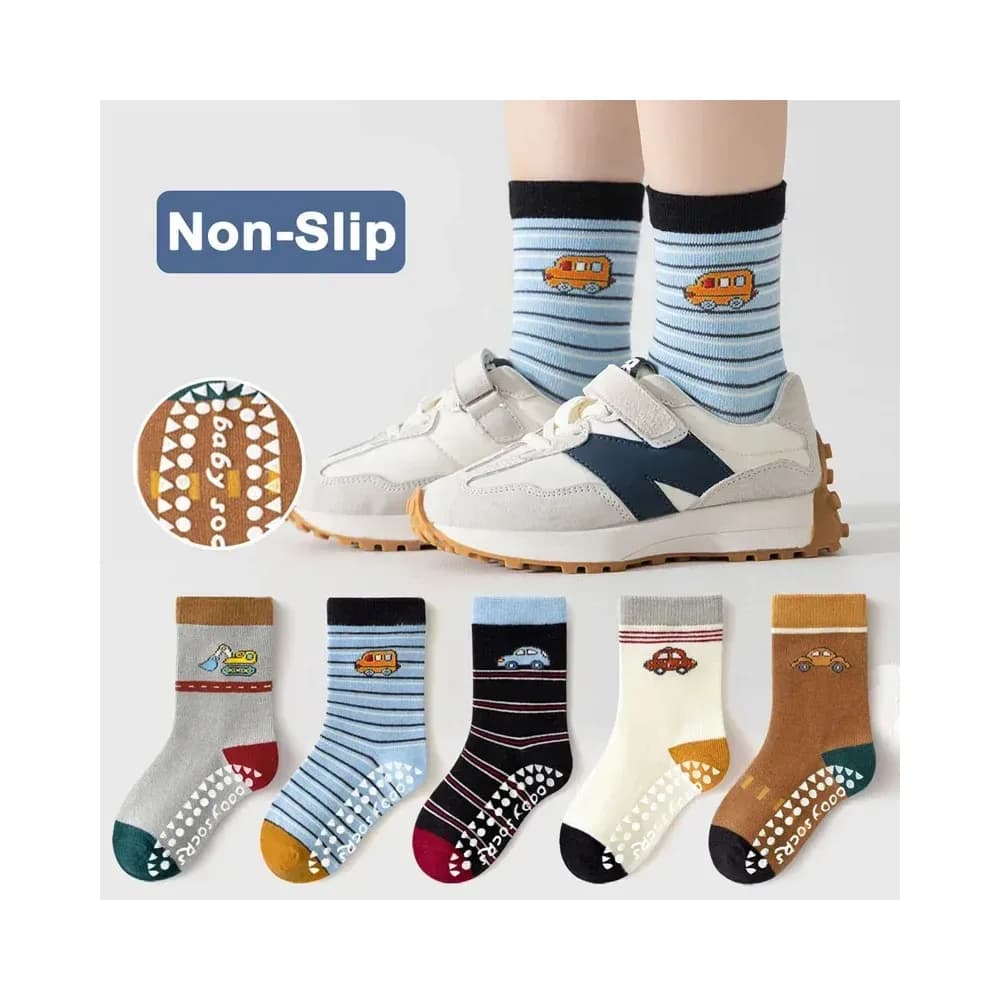5 paires de chaussettes antidérapantes enfant, motifs véhicules – photo 2