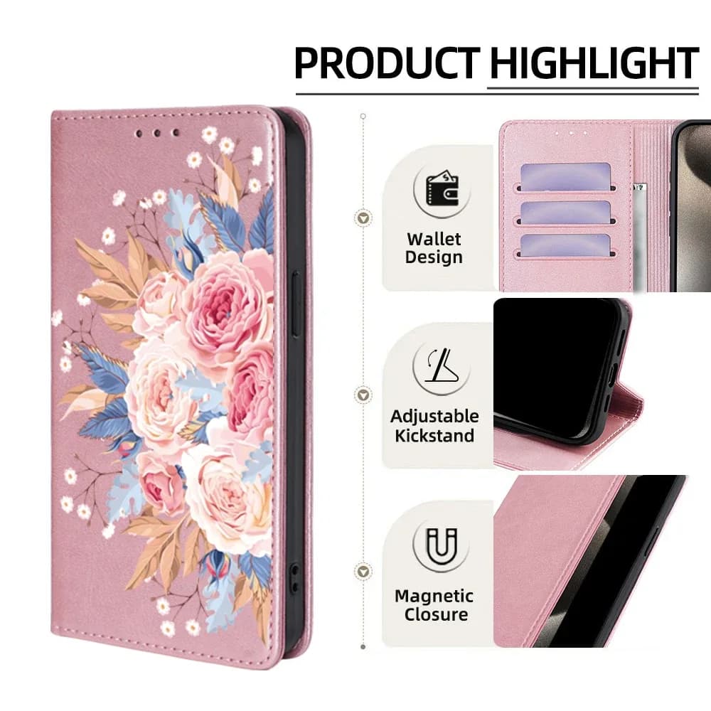 Étui portefeuille fleuri en simili cuir pour iPhone 11 à 17 – photo 2