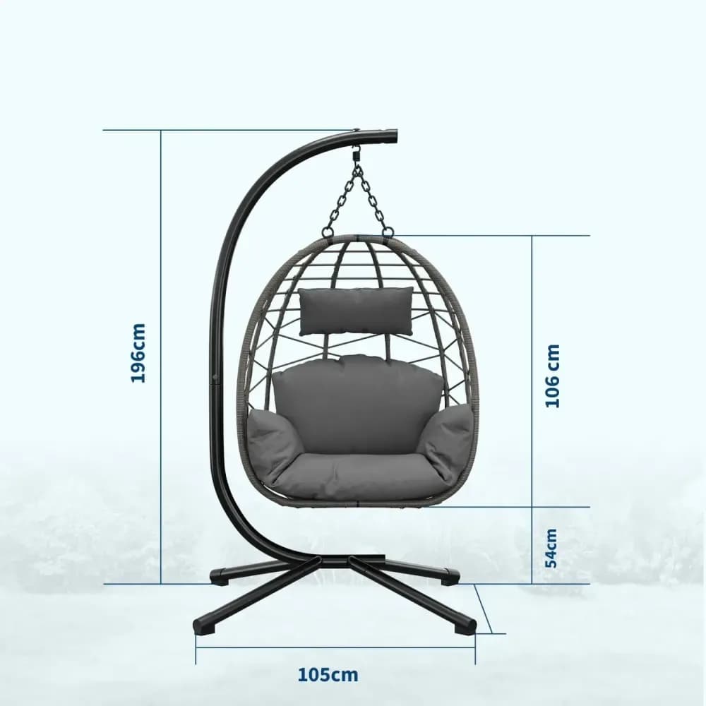 Fauteuil œuf suspendu en rotin avec support et coussins – photo 4
