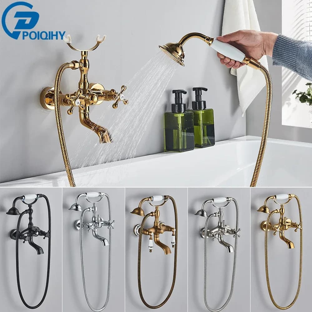 Mitigeur bain-douche mural POIQIHY en laiton doré et noir