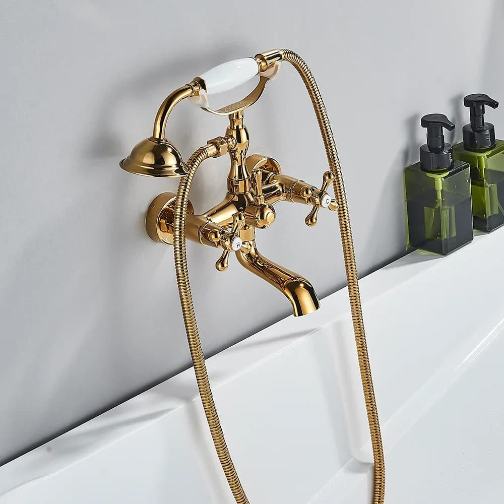 Mitigeur bain-douche mural POIQIHY en laiton doré et noir – photo 2