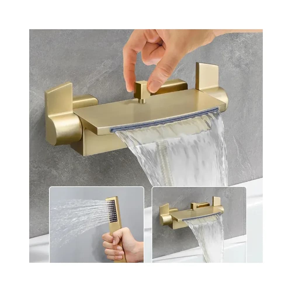 Mitigeur de baignoire cascade en laiton or brossé – photo 3