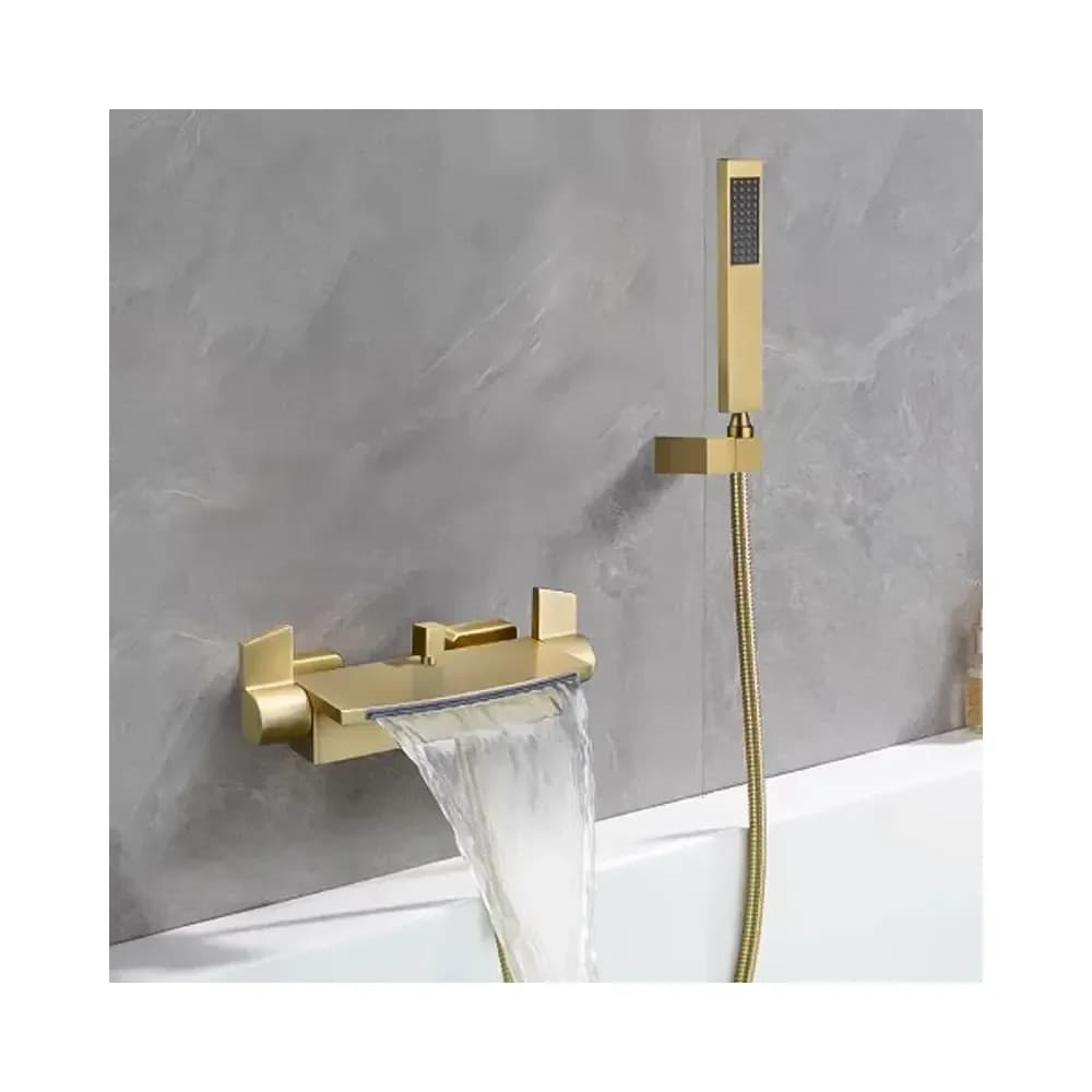Mitigeur de baignoire cascade en laiton or brossé – photo 2