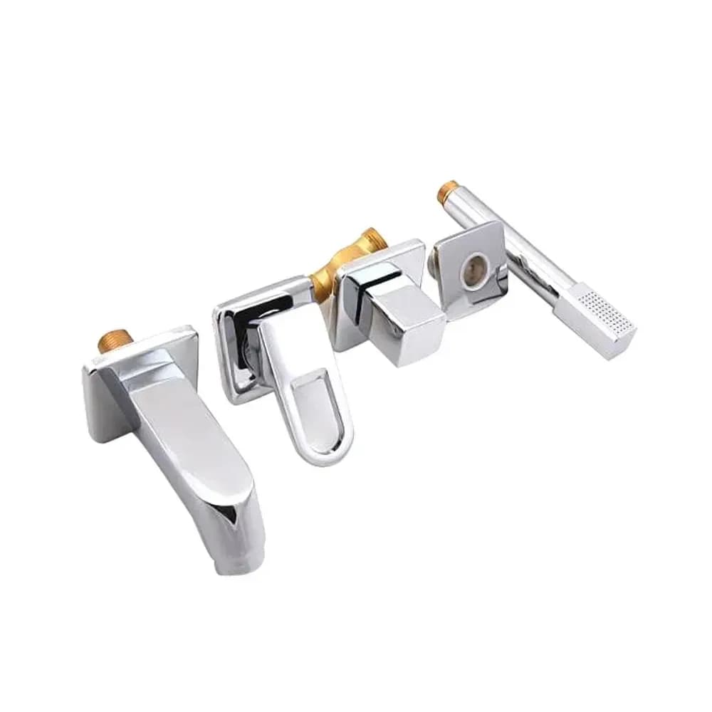 Robinet de baignoire avec douchette extractible, 4 pièces – photo 4