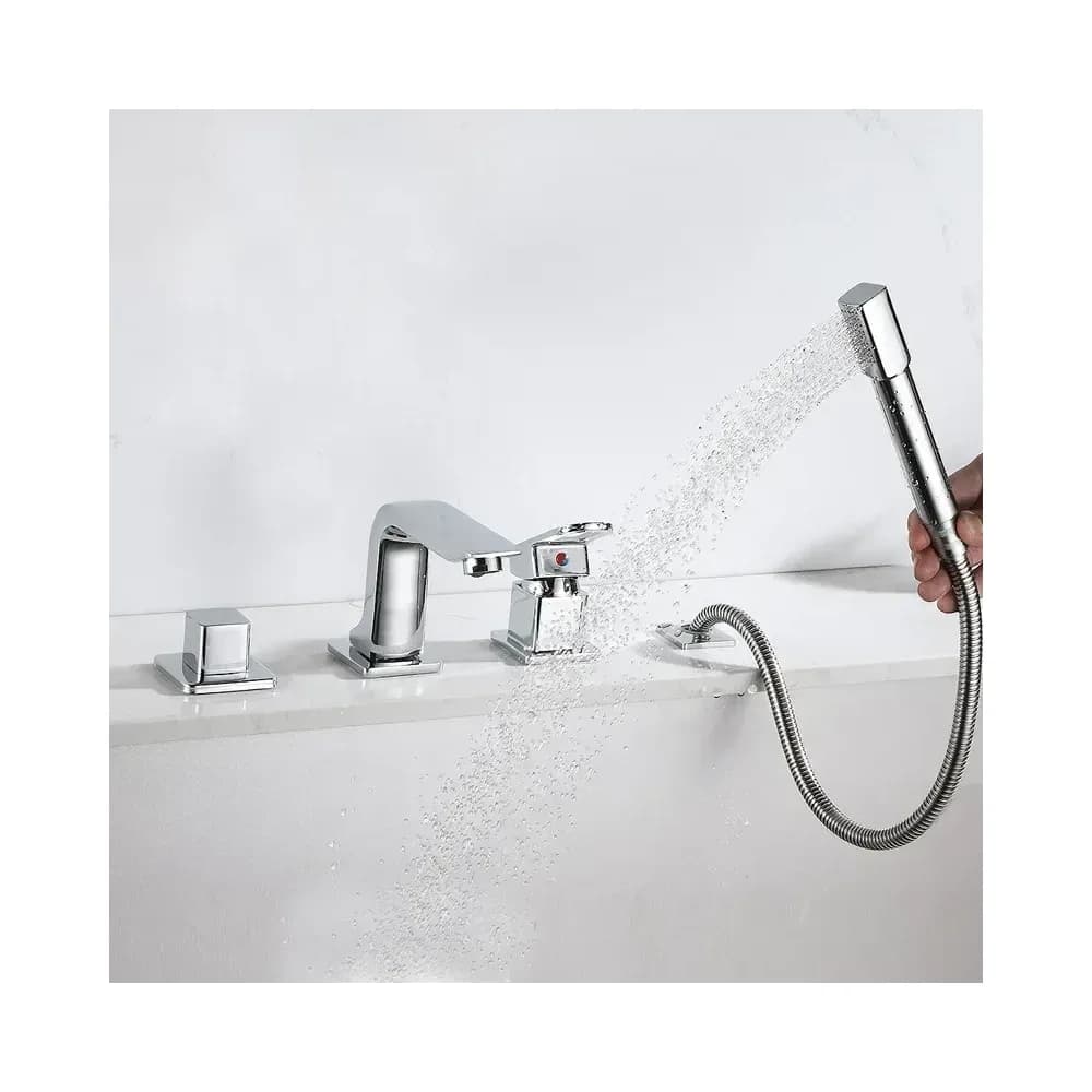 Robinet de baignoire avec douchette extractible, 4 pièces