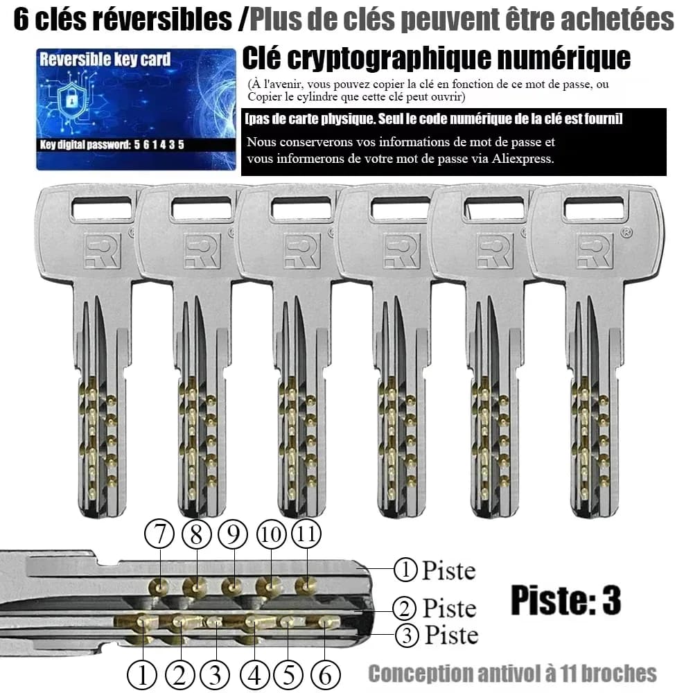 Cylindres de serrure antivol européens à clé unique, 11 goupilles – photo 3