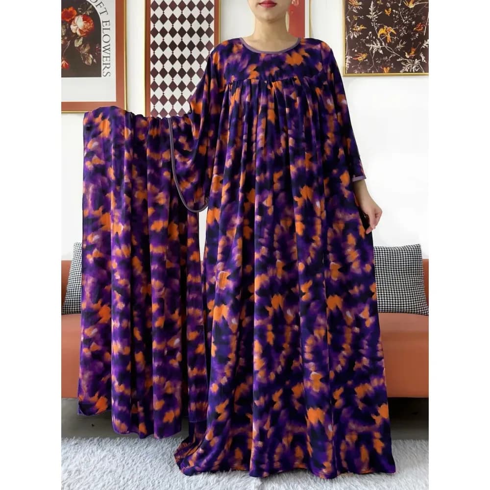Abaya ample tie-dye avec grand foulard – photo 6