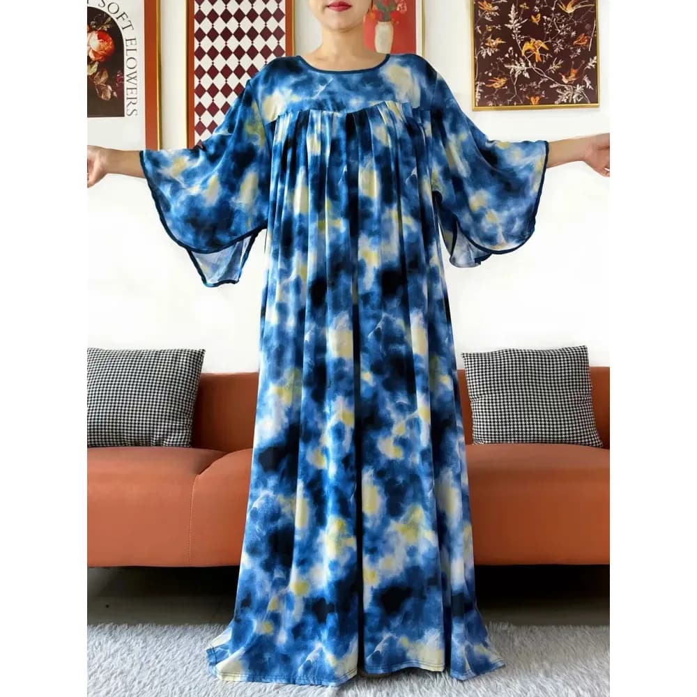 Abaya ample tie-dye avec grand foulard – photo 2