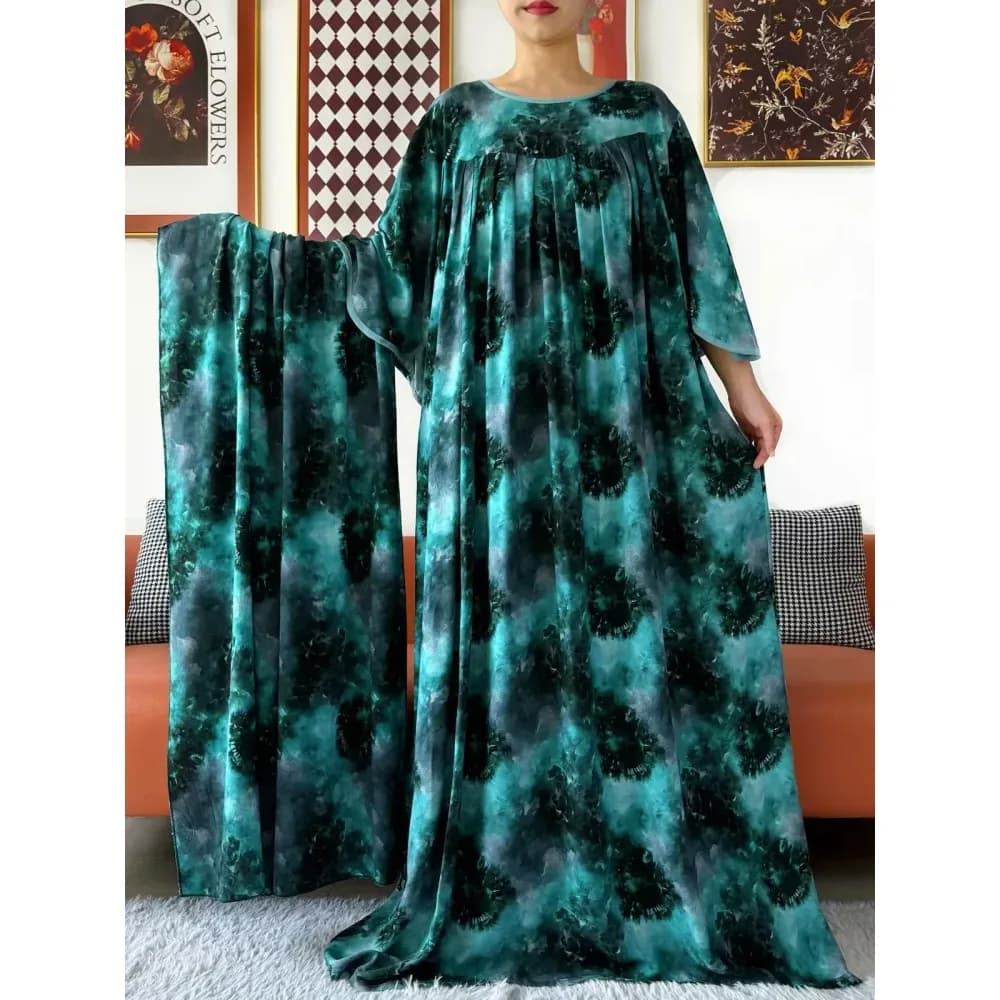 Abaya ample tie-dye avec grand foulard – photo 3