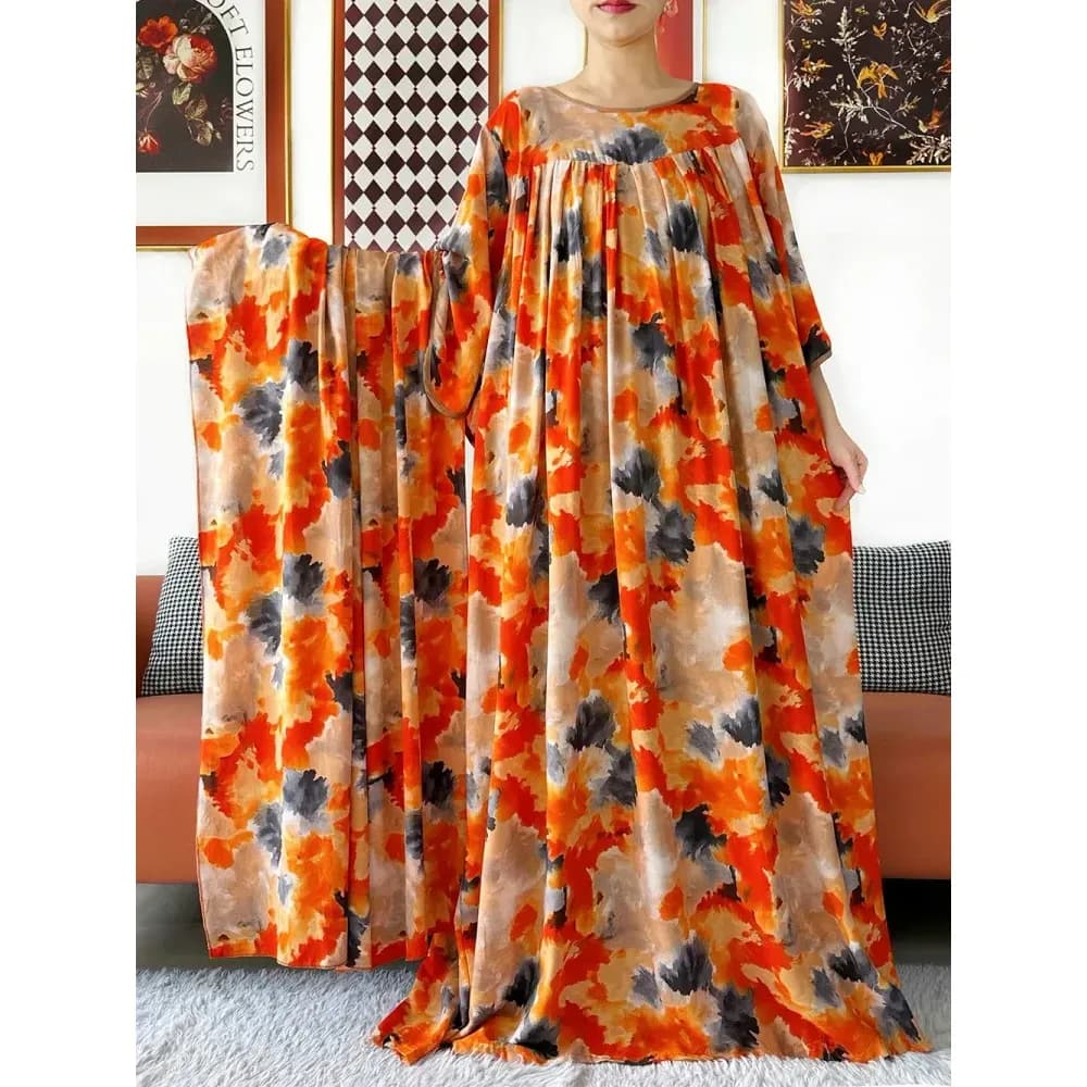Abaya ample tie-dye avec grand foulard – photo 4