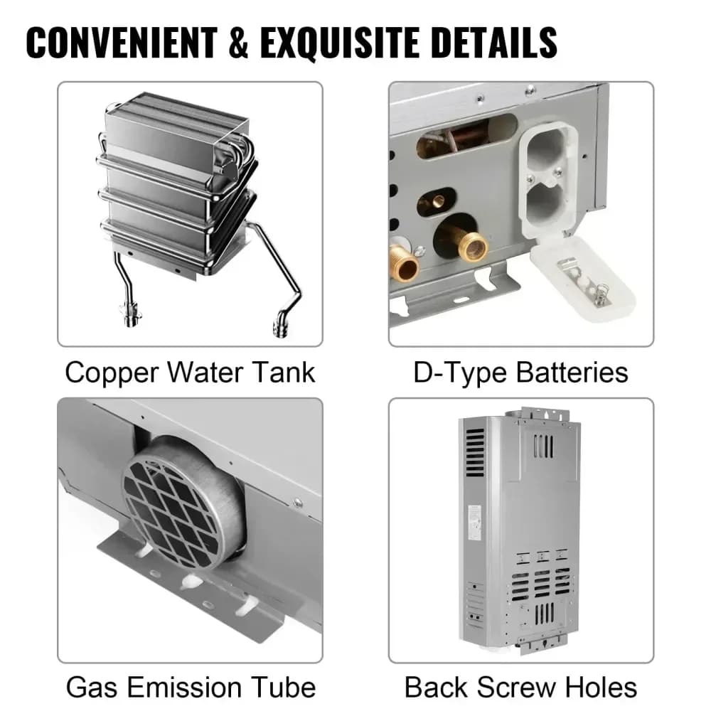 Chauffe-eau instantané au gaz GPL VEVOR 16 kW, 8 L/min, écran LED – photo 5