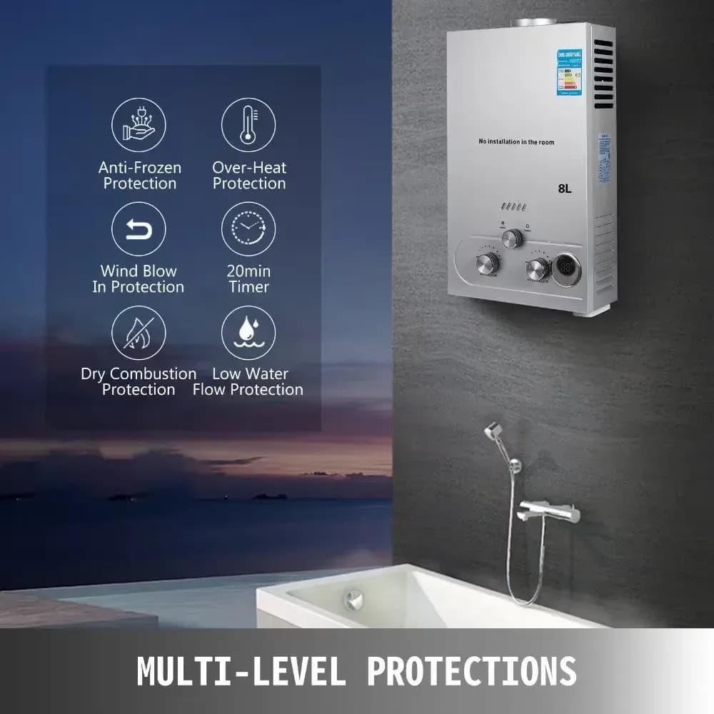 Chauffe-eau instantané au gaz GPL VEVOR 16 kW, 8 L/min, écran LED – photo 2