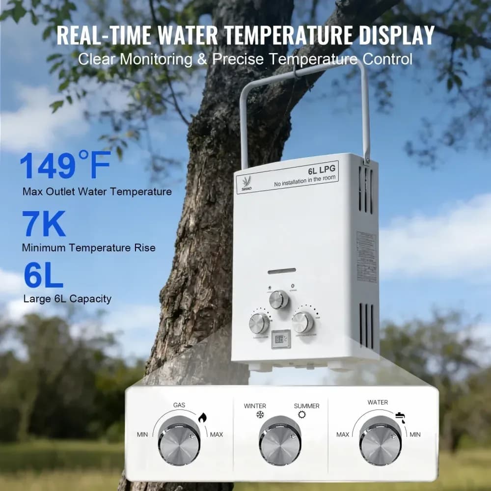 Chauffe-eau à gaz portable SIHAO 6 L pour le camping – photo 3