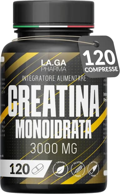 Comprimés de créatine monohydrate 3000 mg, alternative aux capsules, 120 vegan | Formule micronisée, remplace les poudres et les pilules. Utile pour la performance physique et la masse musculaire. Fabriqué en Italie.