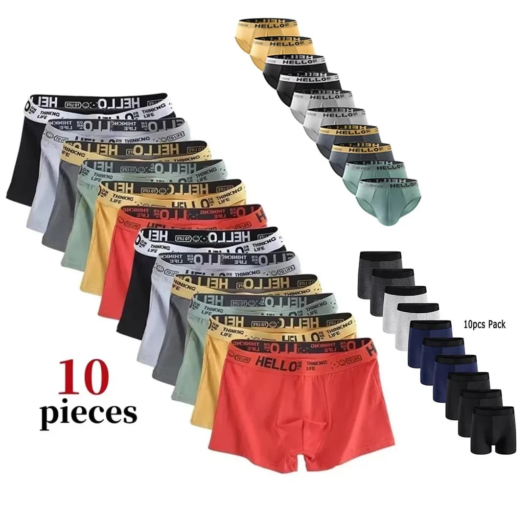 Boxer et slip pour hommes, sous-vêtements à la mode, haute élasticité, respirant, doux, confortable, 10 pièces – photo 2
