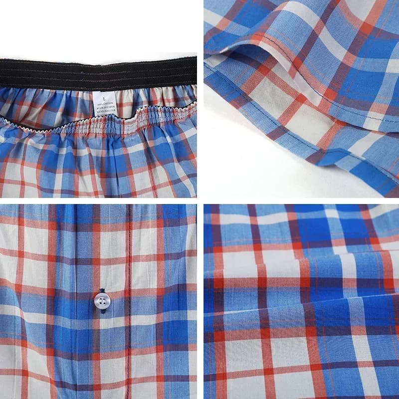 Lot de 3/5/7 pièces de boxers amples à carreaux pour hommes, sous-vêtements décontractés avec taille élastique et boutons, shorts tissés pour la maison – photo 5