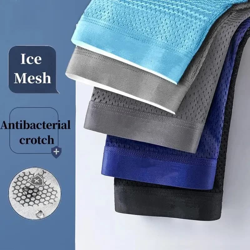 5 pièces/sous-vêtements pour hommes été glace sous-vêtements en soie grande taille culotte Cool respirant Sexy Boxer culotte maille sous-vêtement confort L-5XL – photo 2