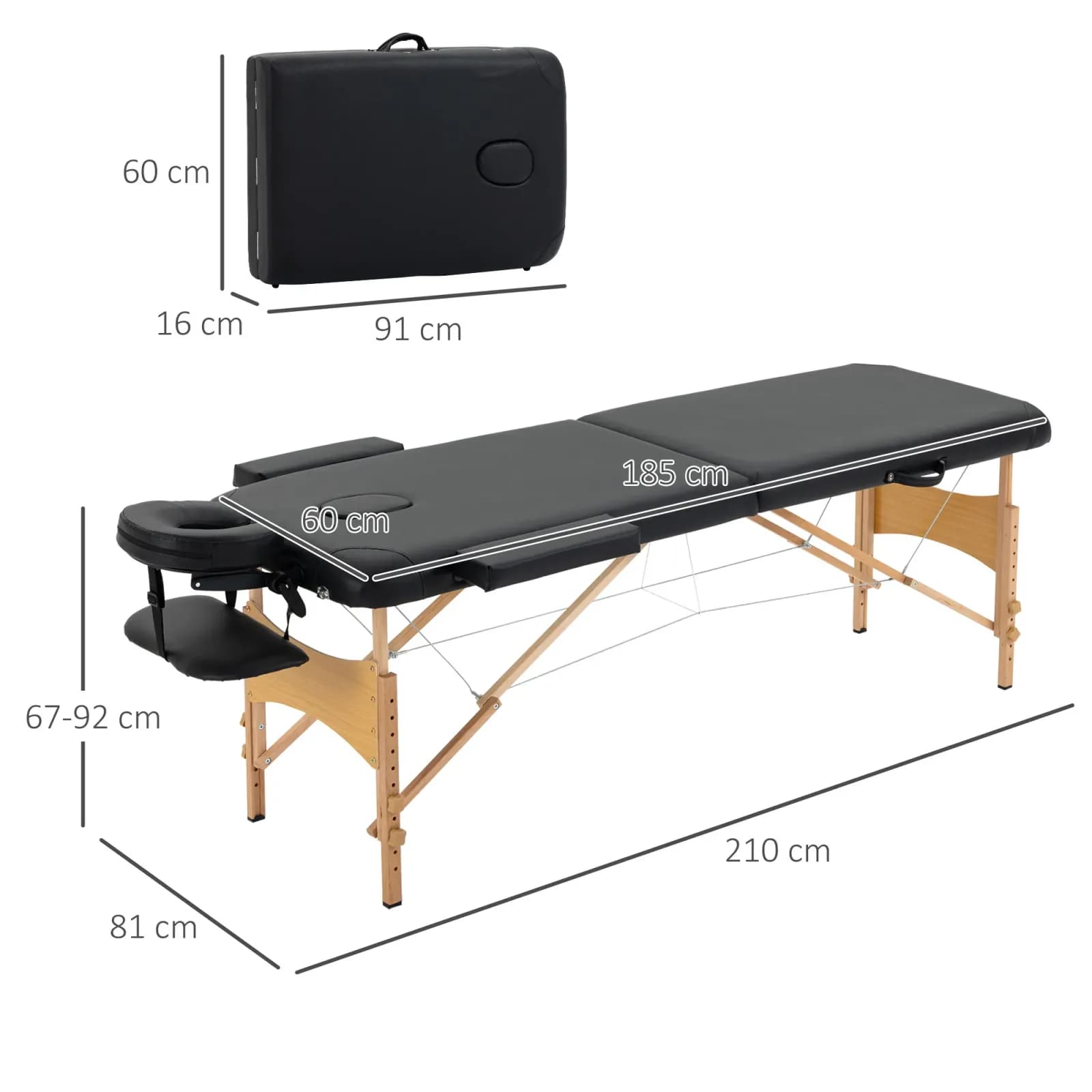 HOMCOM HOMCOM Lit/Table de Massage cosmetique Pliable en Bois 2 Zones noir – photo 6