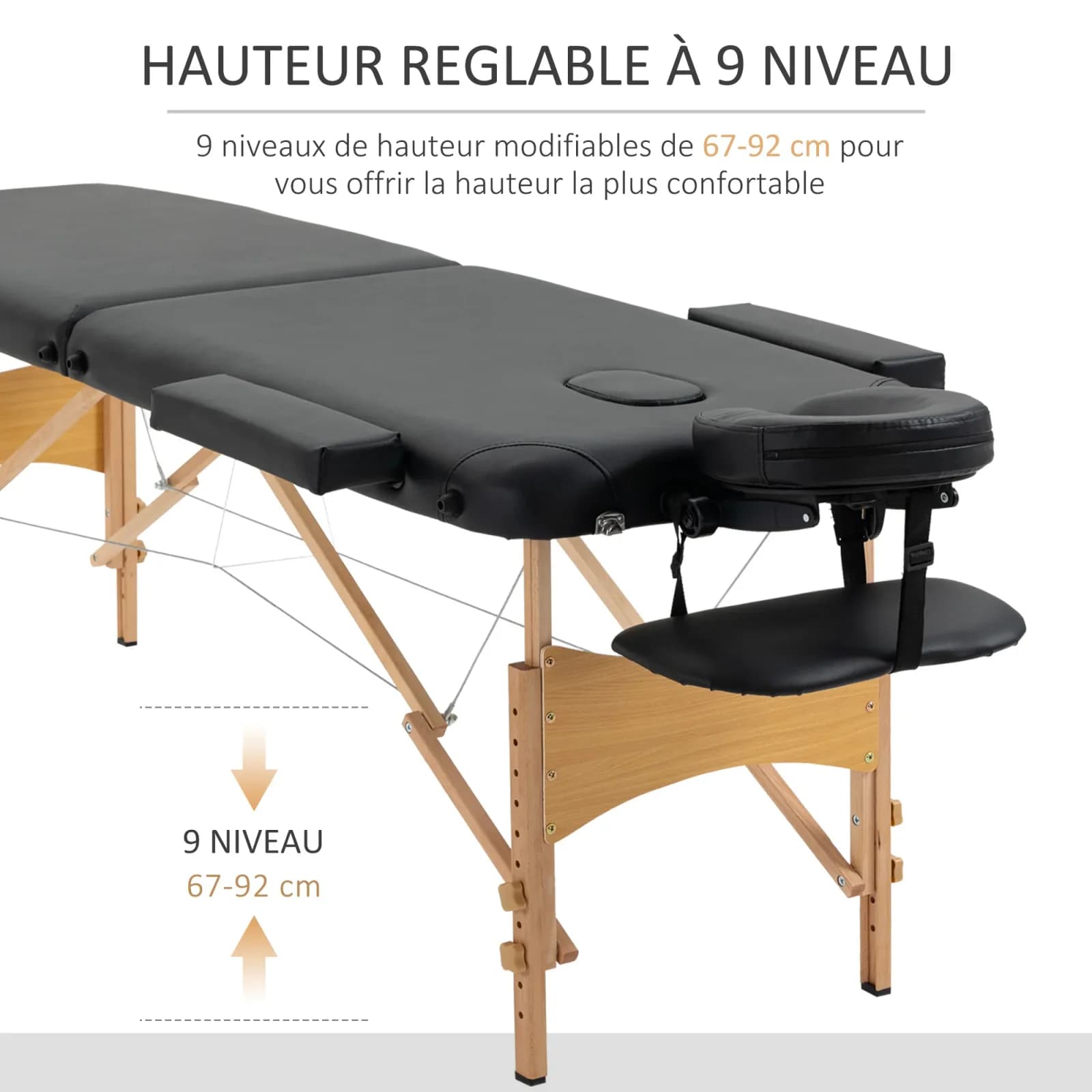 HOMCOM HOMCOM Lit/Table de Massage cosmetique Pliable en Bois 2 Zones noir – photo 3