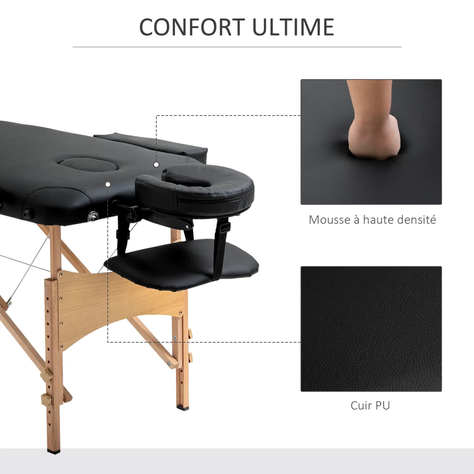 HOMCOM HOMCOM Lit/Table de Massage cosmetique Pliable en Bois 2 Zones noir – photo 5