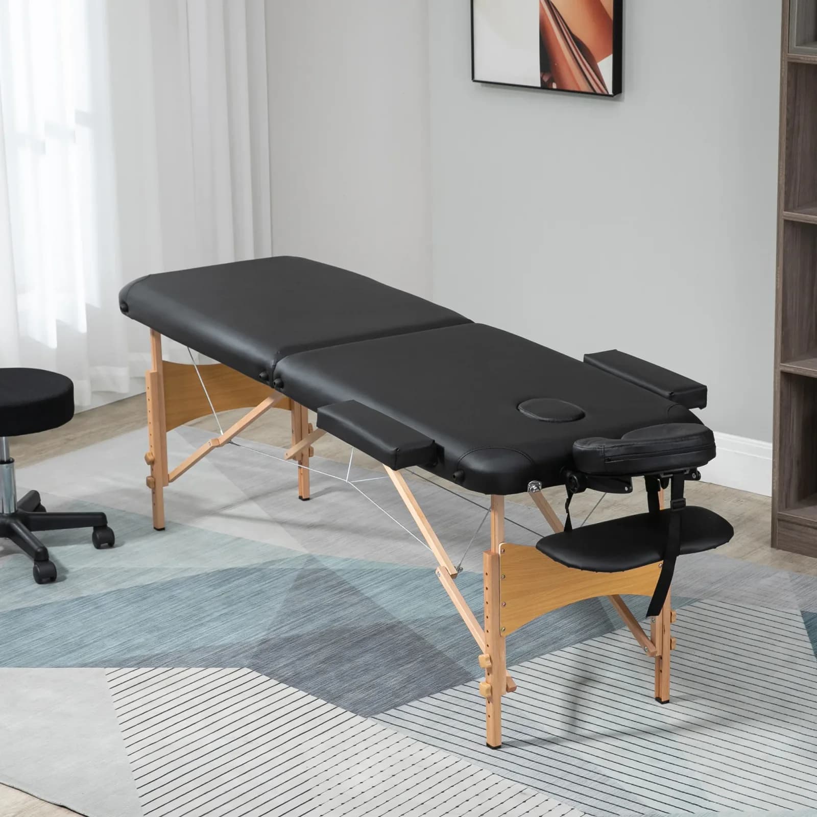 HOMCOM HOMCOM Lit/Table de Massage cosmetique Pliable en Bois 2 Zones noir – photo 2