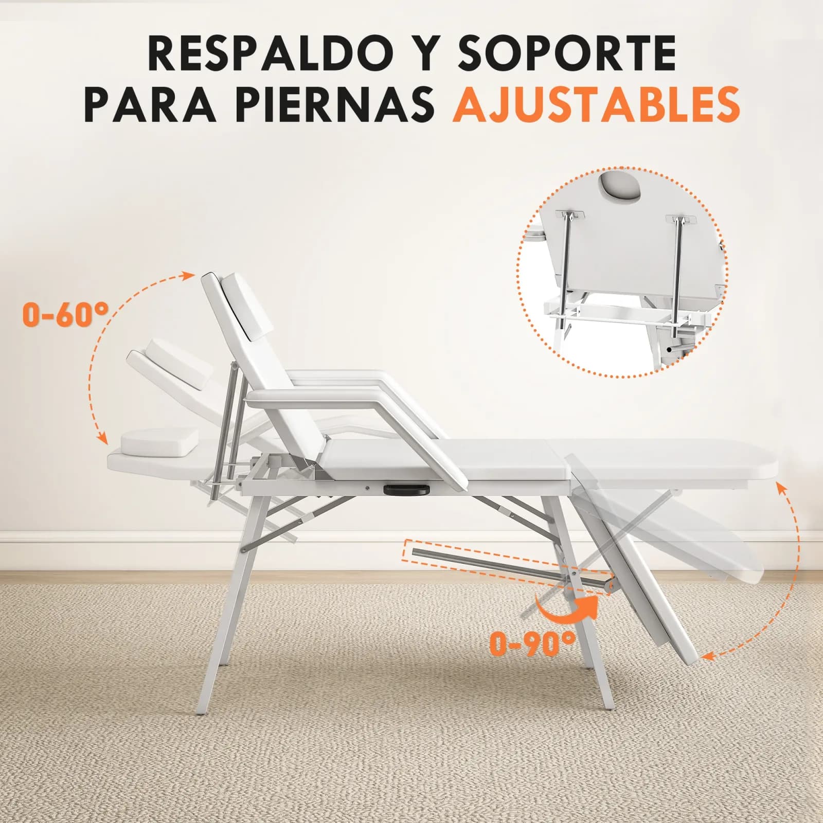 HOMCOM Table de massage pliable portable 3 zones avec dossier réglable, appui-tête et accoudoirs 182x82x68 cm Blanc – photo 3