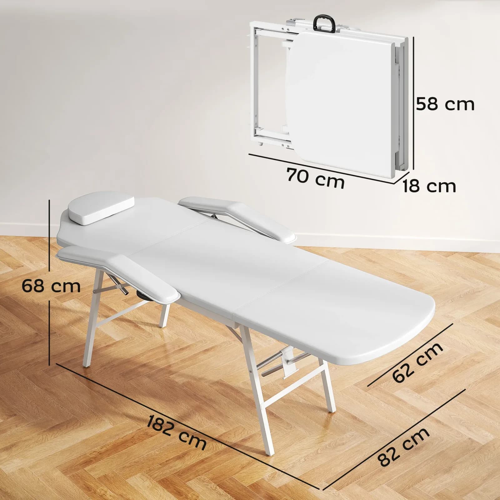 HOMCOM Table de massage pliable portable 3 zones avec dossier réglable, appui-tête et accoudoirs 182x82x68 cm Blanc – photo 6