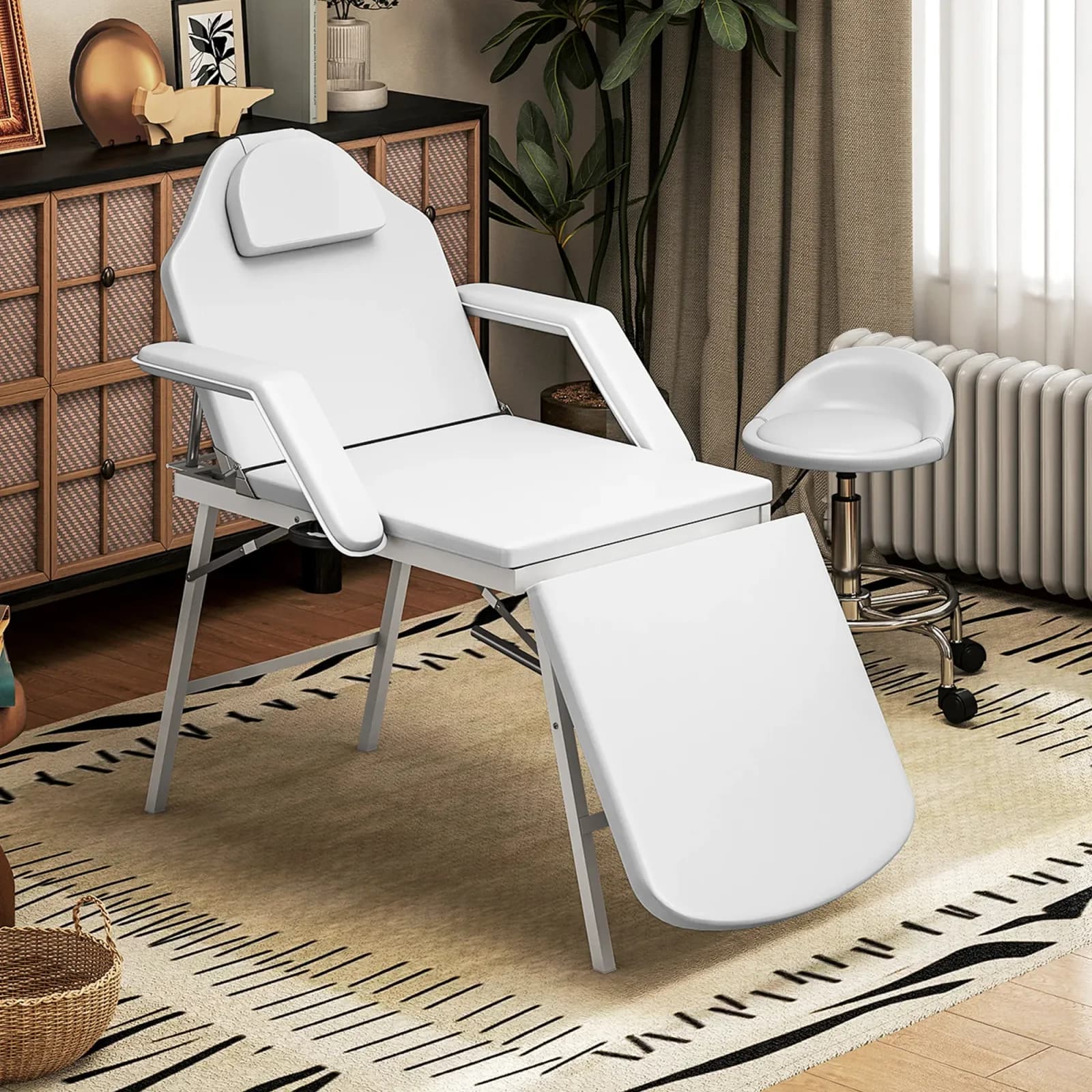 HOMCOM Table de massage pliable portable 3 zones avec dossier réglable, appui-tête et accoudoirs 182x82x68 cm Blanc – photo 2