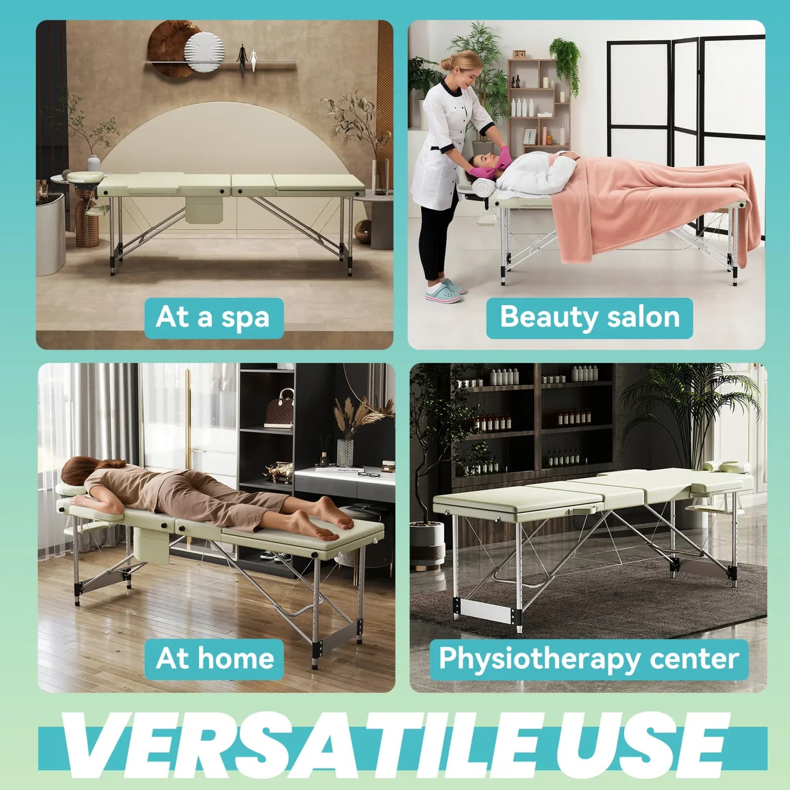 Table de massage pliante avec accoudoirs et appui-tête, table de massage portable réglable en hauteur de 62 à 83 cm, cadre en aluminium léger, capacité de charge de 230 kg, lit de salon mobile pour thérapie, spa, massage et soins de beauté à domicile – photo 6