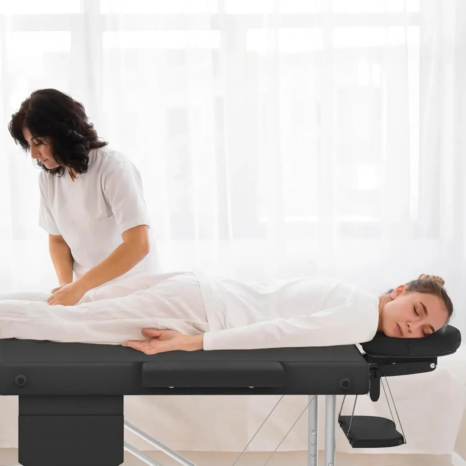 Table de massage pliante avec accoudoirs et appui-tête, table de massage portable réglable en hauteur de 62 à 83 cm, cadre en aluminium léger, capacité de charge de 230 kg, lit de salon mobile pour thérapie, spa, massage et soins de beauté à domicile – photo 8