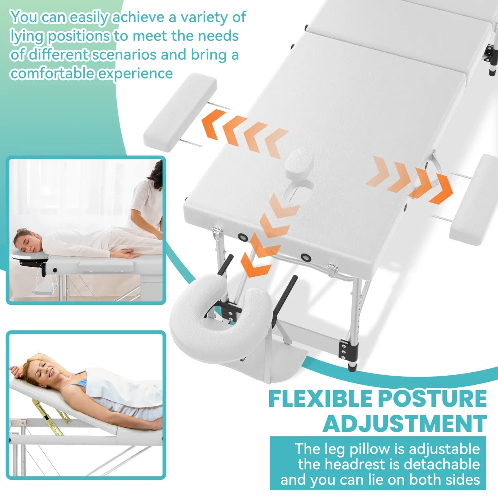Table de massage pliante avec accoudoirs et appui-tête, table de massage portable réglable en hauteur de 62 à 83 cm, cadre en aluminium léger, capacité de charge de 230 kg, lit de salon mobile pour thérapie, spa, massage et soins de beauté à domicile – photo 4