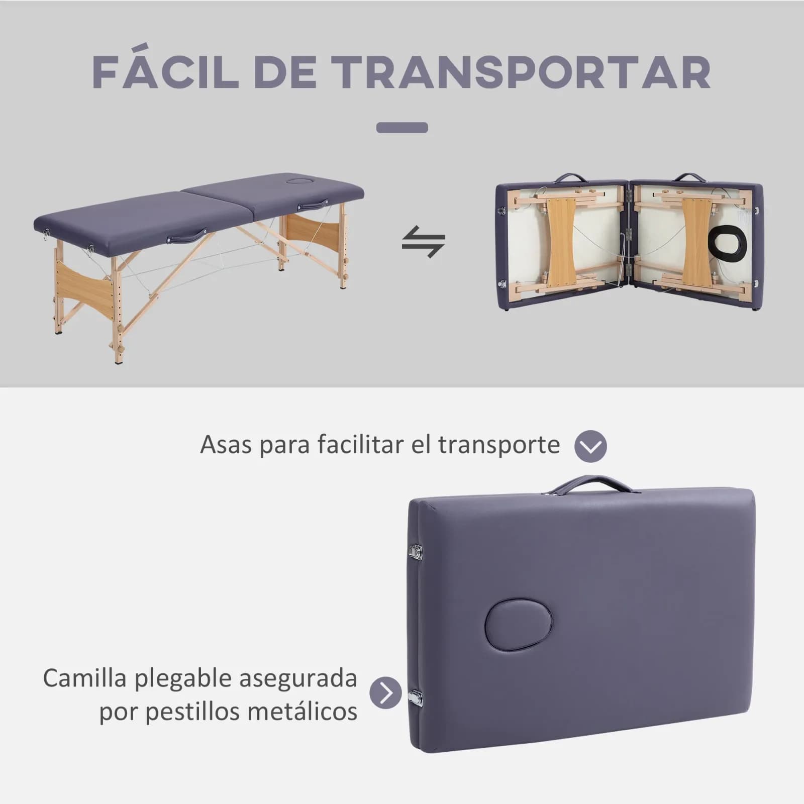 Table de massage pliante Homcom avec appui-tête, dimensions 186 x 60 x 58-81 cm, couleur violette. – photo 6