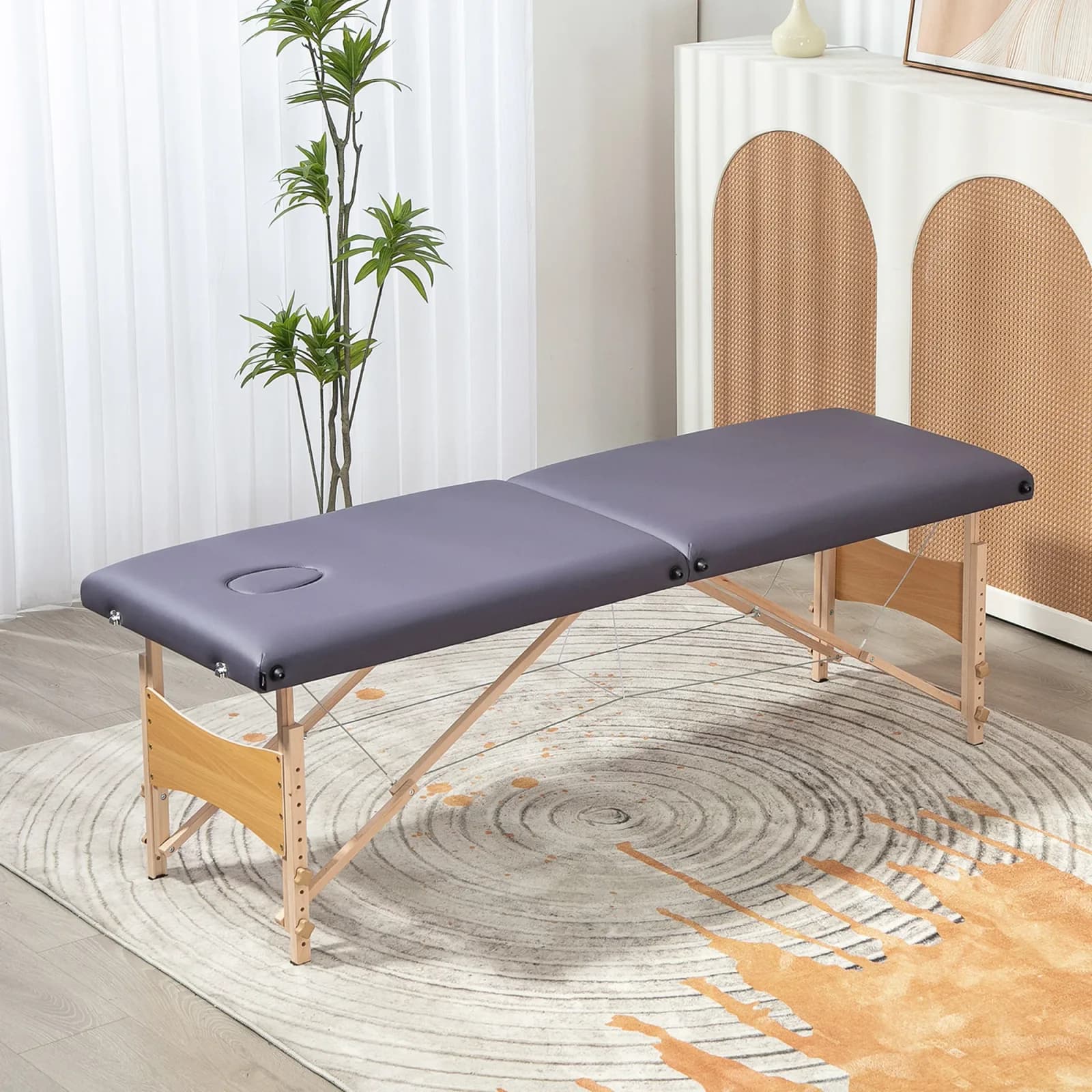Table de massage pliante Homcom avec appui-tête, dimensions 186 x 60 x 58-81 cm, couleur violette. – photo 2
