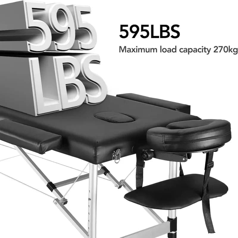 Table de massage mobile 3 zones, lit de massage, table de massage de 60 cm de large, hauteur réglable, pieds en aluminium avec appui-tête et sac de transport, charge maximale 250 kg – photo 4