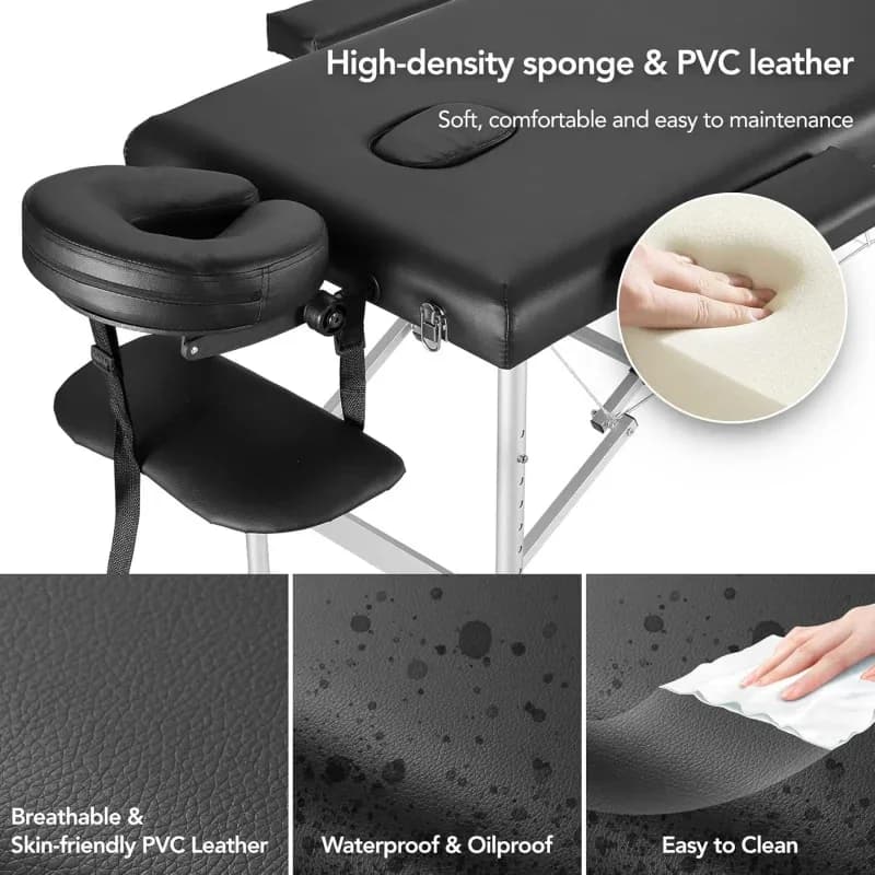 Table de massage mobile 3 zones, lit de massage, table de massage de 60 cm de large, hauteur réglable, pieds en aluminium avec appui-tête et sac de transport, charge maximale 250 kg – photo 7