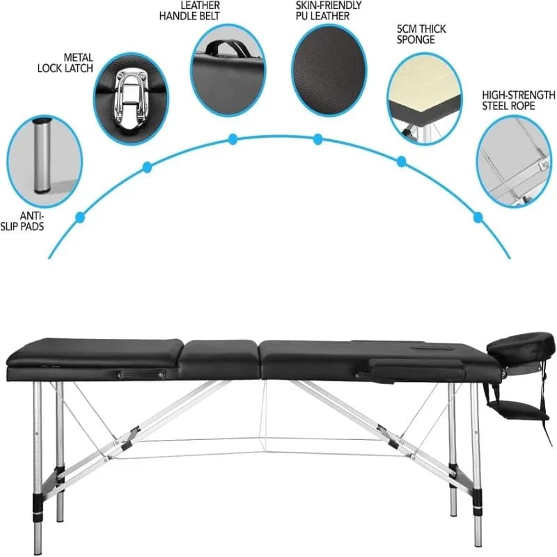 Table de massage mobile 3 zones, lit de massage, table de massage de 60 cm de large, hauteur réglable, pieds en aluminium avec appui-tête et sac de transport, charge maximale 250 kg – photo 8