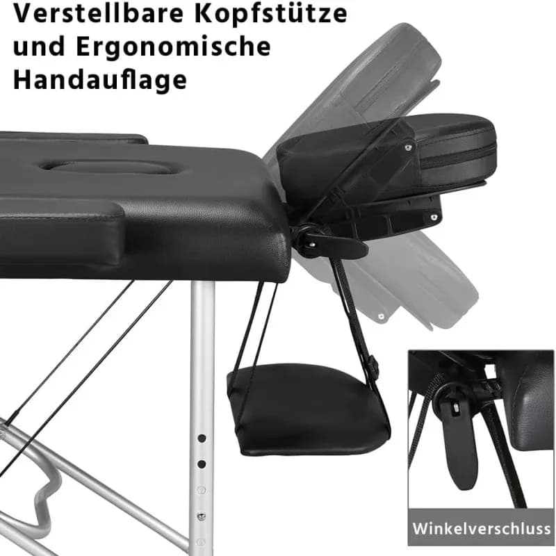 Table de massage mobile 3 zones, lit de massage, table de massage de 60 cm de large, hauteur réglable, pieds en aluminium avec appui-tête et sac de transport, charge maximale 250 kg – photo 6