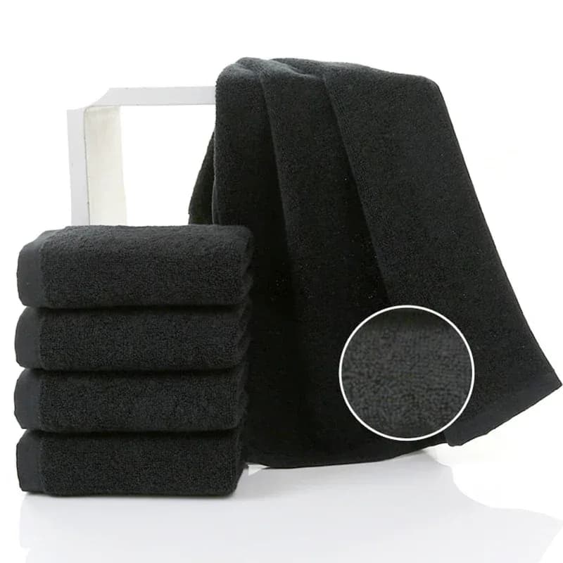 Lot de 5 serviettes de bain noires 100 % coton, grandes serviettes de plage pour hommes, sans décoloration, pour hôtel, cadeau d'entreprise, livraison directe disponible – photo 3