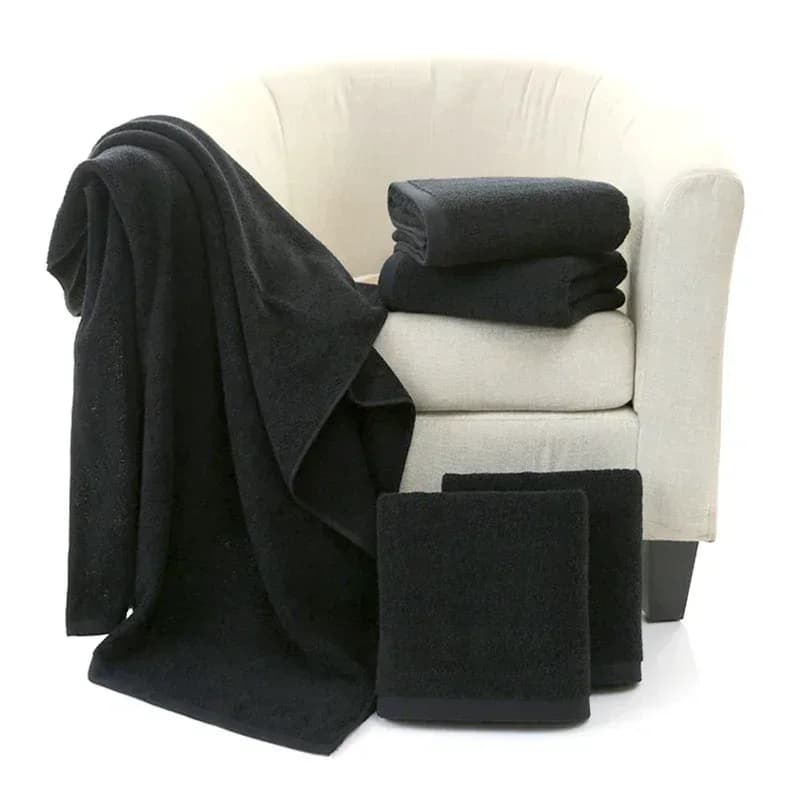 Lot de 5 serviettes de bain noires 100 % coton, grandes serviettes de plage pour hommes, sans décoloration, pour hôtel, cadeau d'entreprise, livraison directe disponible – photo 2