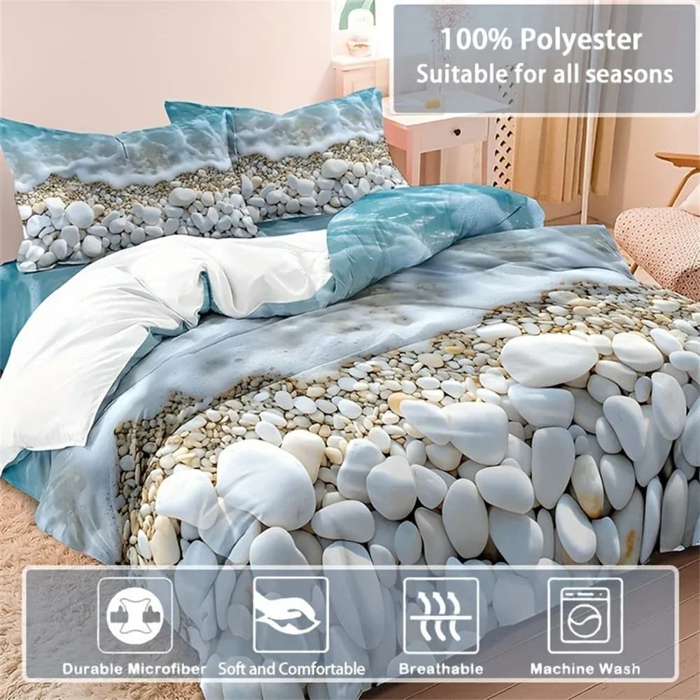 Parure de lit Oasis en bord de mer, ensemble de literie doux, respirant et confortable, inspiré de la plage, imprimé sable et eau de mer – photo 2