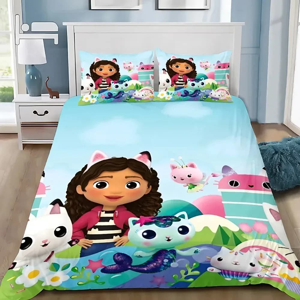 Parure de lit dessin animé Gabby's Dollhouse – Housse de couette et taies d'oreiller pour chambre d'enfant, adulte, garçon ou fille – Décoration de chambre simple ou double – photo 4