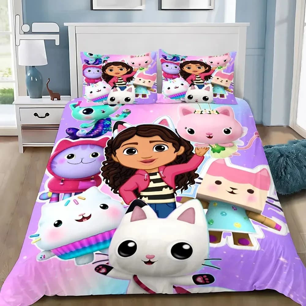 Parure de lit dessin animé Gabby's Dollhouse – Housse de couette et taies d'oreiller pour chambre d'enfant, adulte, garçon ou fille – Décoration de chambre simple ou double – photo 3