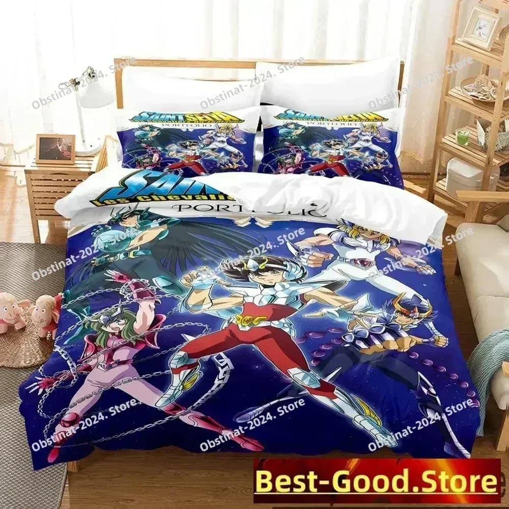 Ensemble de literie 3D Saint Seiya, ensemble de couvre-lit imprimé avec taie d'oreiller, housse de couette, tailles simple, double, Queen, Super King, pour garçons et adultes – photo 4